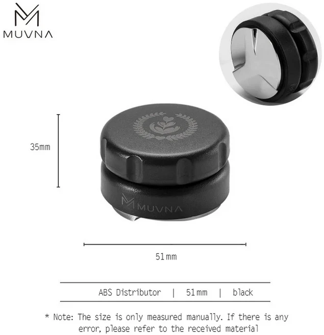 MUVNA 에스프레소 분배기 및 커피 탬퍼 ABS 손잡이가 있는 스테인레스 스틸 베이스 51/53/58mm 포터필터에, 09 Tamper Black 51