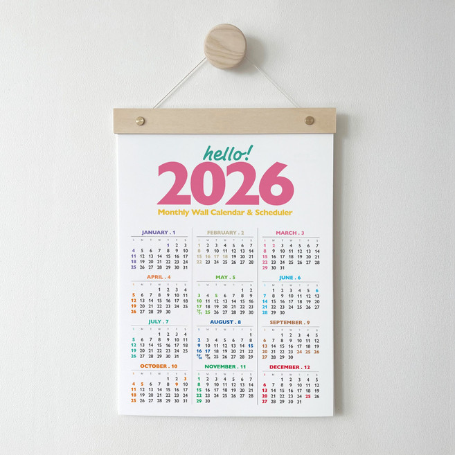 2026 우드 벽걸이 달력 캘린더 플래너 음력달력 컬러감성 스케줄러, 1개, 완제품(우드바 포함)