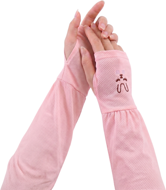 푸뚜로 여성용 운전 팔토시 자외선차단 손등커버, 1개, 토끼자수 핑크