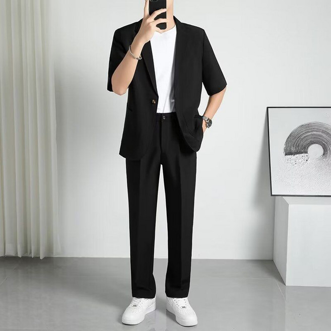 남성 반팔 자켓 세트 여름 세미오버핏 슬랙스 투피스 쿨소재 출근룩 오피스룩