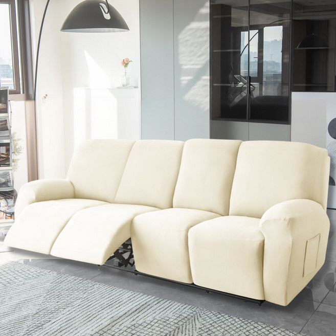 [모든사이즈 호환] 커버무드 리클라이너 실크 소파 커버, 아이보리, 1개