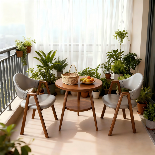 테이블의자세트 밀크티 카페 2인용 탁자 의자 원형 거실테이블, 가죽 식탁의자X2+원형테이블X1