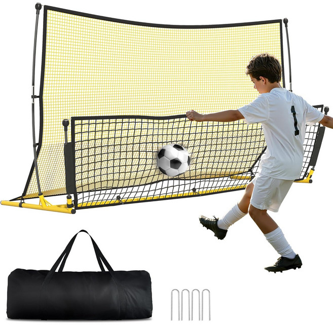 SAIVEINA 아웃도어 간편 조립식 축구 트래핑 연습 양면 네트 프리미엄 경기용 연습용 트레이너 리바운드 네트, 블랙