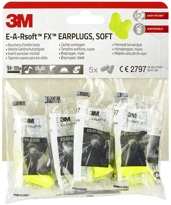 3M 귀마개 소프트 E-a-RSoft FX 옐로우 94-105dB(SNR 39dB), 5쌍, 1개