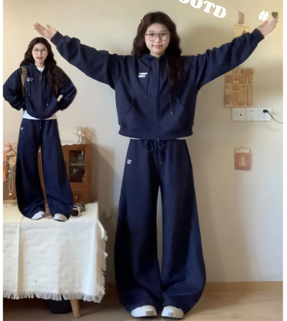 【顯瘦洋氣】大碼運動套裝 衛衣兩件套 休閒套裝 運動服 女裝 胖mm 300斤可穿 加絨加厚 秋季新款 時尚減齡