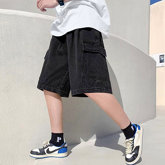 맥건 남자 여름 데님 와이드 카고 반바지