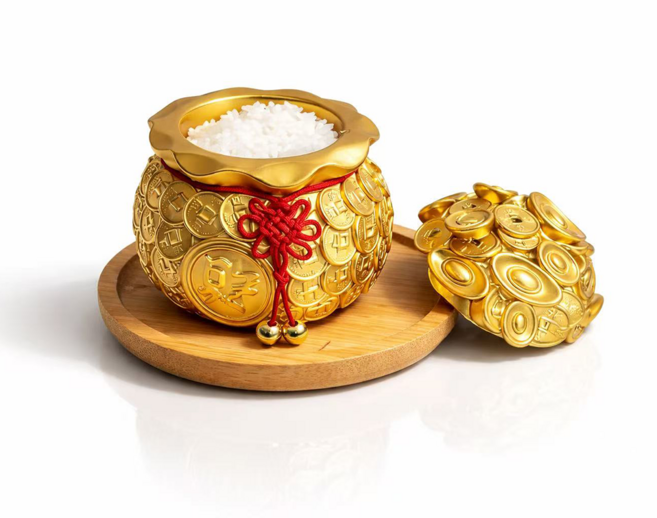 현관 소금단지 미니 복주머니 황금 인테리어 오브제 세트, 골드