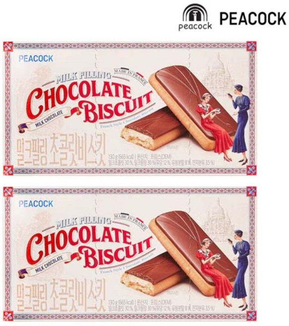 피코크 밀크필링초콜릿 비스킷 130g, 2개