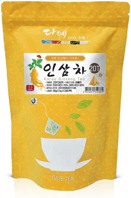 [본사직영] 다예 100% 국산 우려먹는 인삼차 삼각티백, 30g, 10개, 20개입