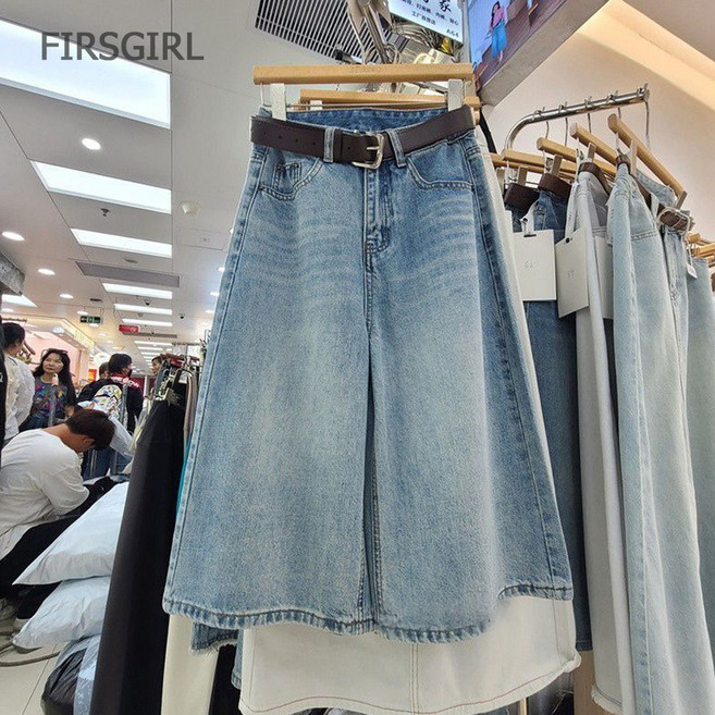 FIRSGIRL 여성 여름 데님 7부 와이드 팬츠 루즈핏 편한 데일리 여름 바지