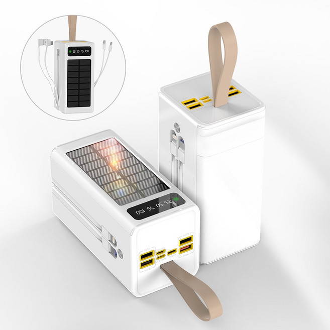 CCAGU 대용량 보조배터리 60000mAh 고속충전 태양광충전기 일체형 보조밧데리 멀티단자 차박 캠핑용 LED조명등, 화이트