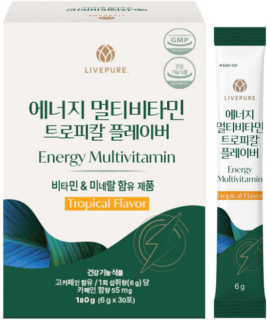 리브퓨어 에너지 멀티비타민 열대과일맛 (6g X 30포), 30개, 6g