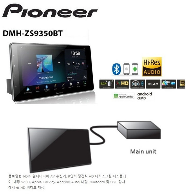 순정카오디오 캠핑카오디오 업그레이드 추천 HRA등급 고음질 파이오니아 DMH-ZS9350BT 9인치급 무선카플레이 무선안드로이드오토, 93, 1개
