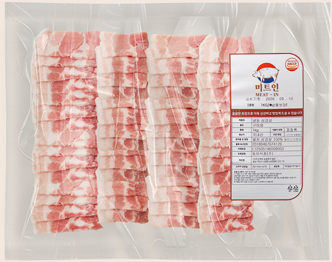미트인 한돈 옛날냉동삼겹(4~5mm) 냉삼 벌크 대용량 대패 진공 1kg, 1개