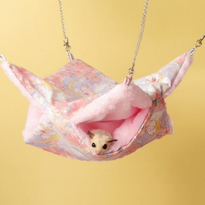 피그미 다람쥐 슈가 글라이더 2층 숨숨 해먹침대, 1개, S 핑크 달토끼