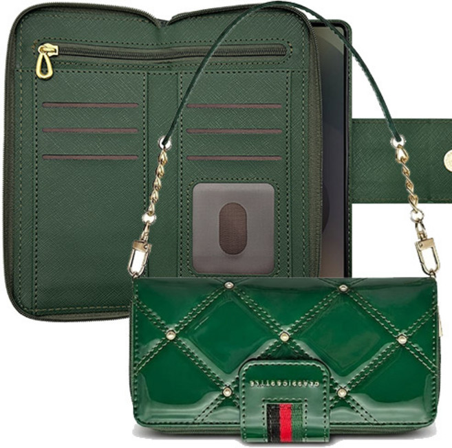 애니글로시 진주 지퍼 지갑 다이어리 케이스