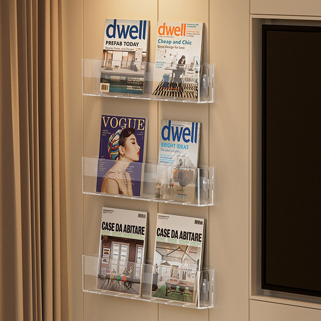 HK sell 뷰클립 투명 아크릴 무타공 벽선반 액자 책 잡지 꽂이 앨범 진열대, 1개