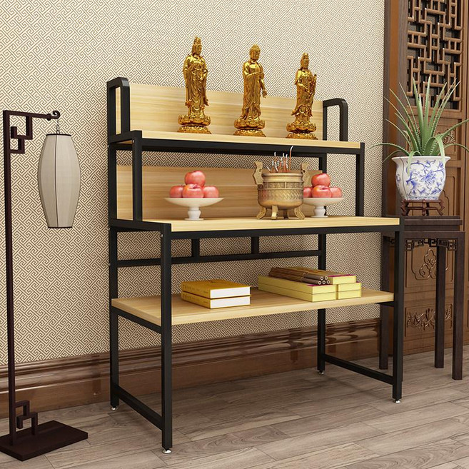 법당다이 불단 불상 테이블 부처상 받침대 불교 가정용, 1개, 살구베이지 120 길이 블랙 프레임+라이트월넛