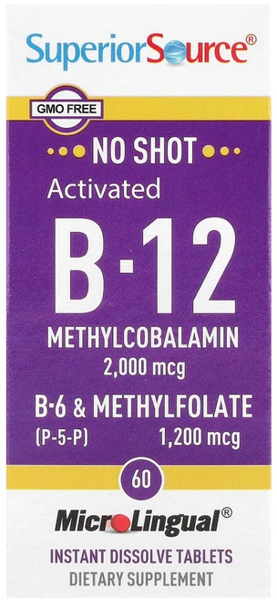 슈페리어쏘스 B-12 메틸코발라민 B-6P-5-P 앤드 메틸엽산 2000mcg 1200mcg 60정, 1개 - 쿠팡