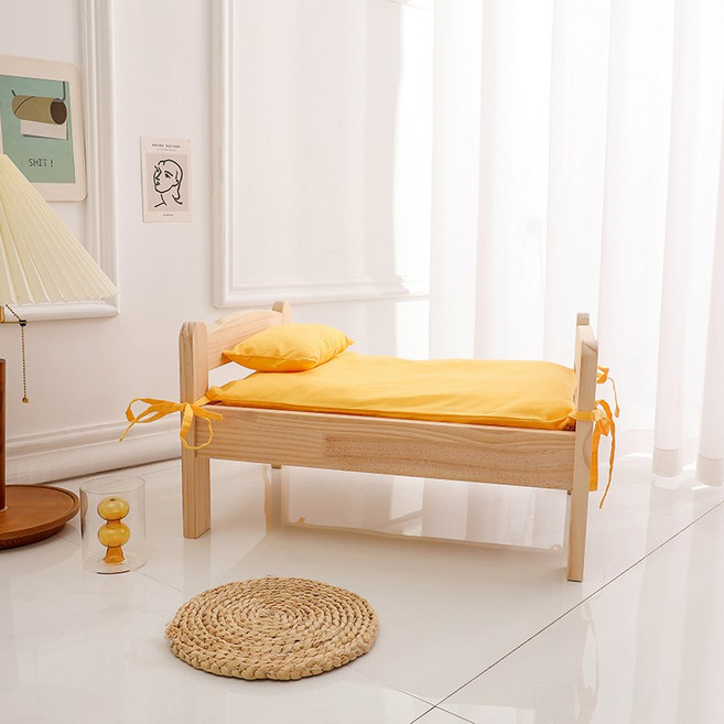 헤라우스점핑 고양이 강아지 반려동물 꿀잠 원목 침대, 옐로우