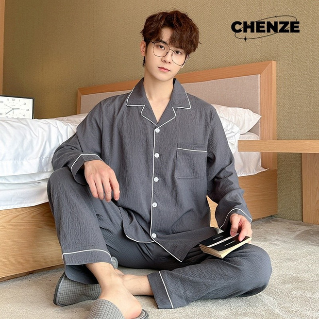 CHENZE 남자잠옷 극세사잠옷 세트 부드러운 잠옷 홈웨어 자주잠옷 편안한 잠옷