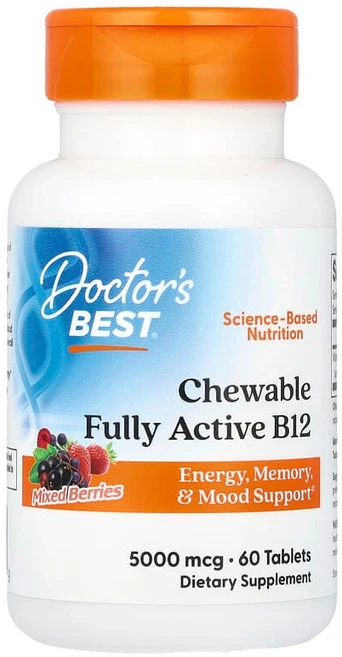 Doctor's Best 츄어블 풀 액티브 B12 믹스 베리 5000mcg 60정 DRB-00608, 1 - 쿠팡