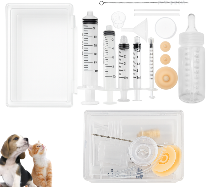 린어펫 새끼 반려동물 안전 소재 15in1 수유 주사기 젖병 키트, 1개, 화이트