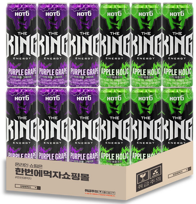 [한번에먹자쇼핑몰] 핫식스 더킹 2종 세트 / 애플홀릭 + 퍼플그레이프 / 각6개씩 총12개입, 12개입, 355ml