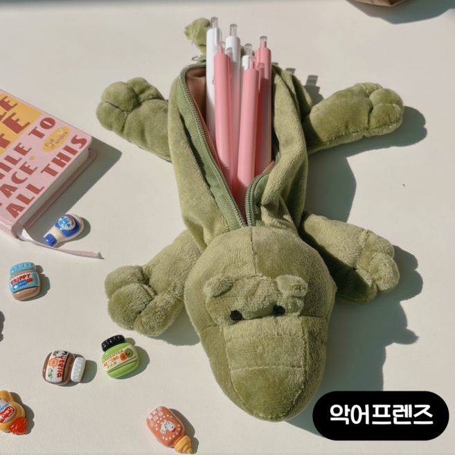애니멀 프렌즈 원숭이 악어 개구리 동물 인형 필통, 1개, 악어프렌즈