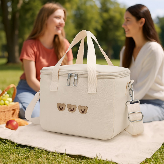 에스엔앰 브런치베어 곰돌이 런치백 보온보냉 가방 피크닉도시락백 감성 크로스백 학생 직장인 도시락가방, 블랙 베어, 1개