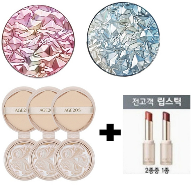 (단독! 블루다이아 에디션!) AGE20S 에이지투웨니스 에센스 커버 팩트 아우라 수영 PICK! [본품 2개 + 리필3개+립스틱 랜덤 1개] (본사정품!) 광채 속광 물광 피부!, 1개, 14g, 21호