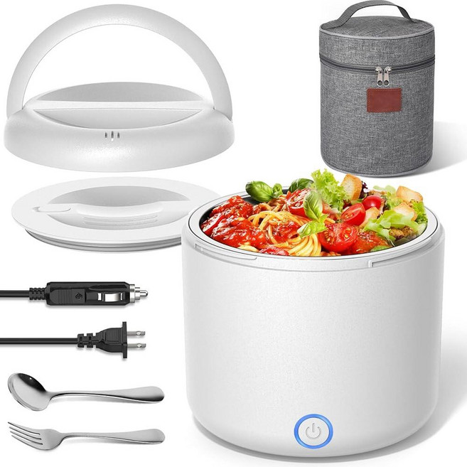 Vabaso 성인용 전기 런치 박스 1.2L (41온스) 80W 온열 12V/24V/110V/220V 휴대용 푸드 워머 화이트 코끼리 선물 남성용 자동차 트럭 작업 304 스, Vabaso 성인용 전기 런치 박스, 1.2L (41온