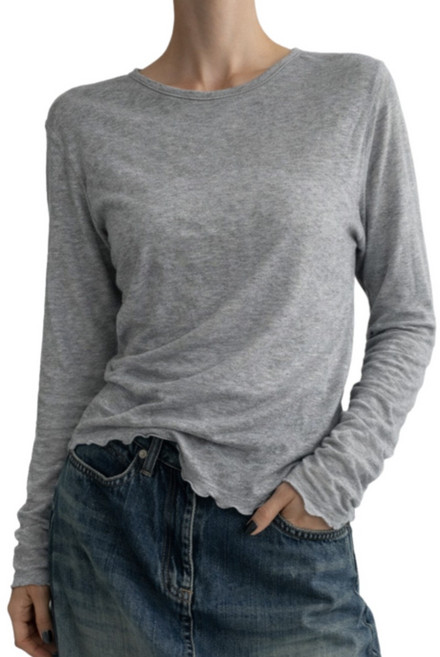 여성 부드러운 텐셀 긴팔 티셔츠 기본 레이어드 시스루 이너티