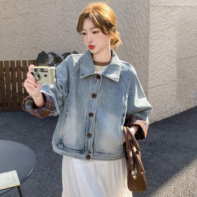 7위 - Seevary 여성 가을 루즈핏 디자인감 청자켓 캐주얼 데일리 자켓