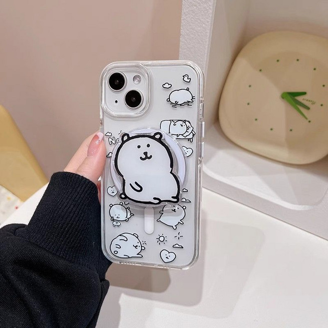 TYREUS 귀여운 캐릭터 담곰이 16프로 미니 케이스 농담곰 맥세이프 그립톡 아이폰14/15pro 호환 케이스