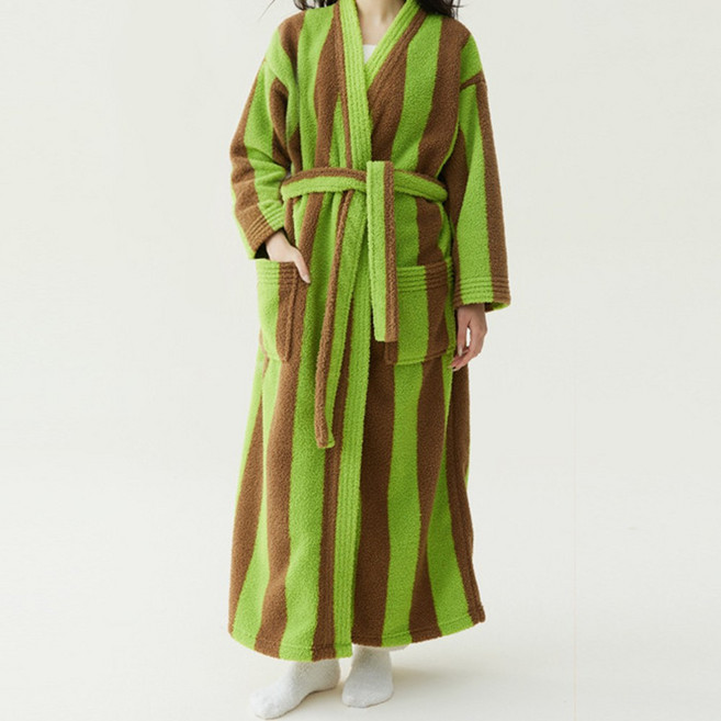 라비에르 고중량 라운지 커플 샤워가운 로브, 1개, 라임 브라운