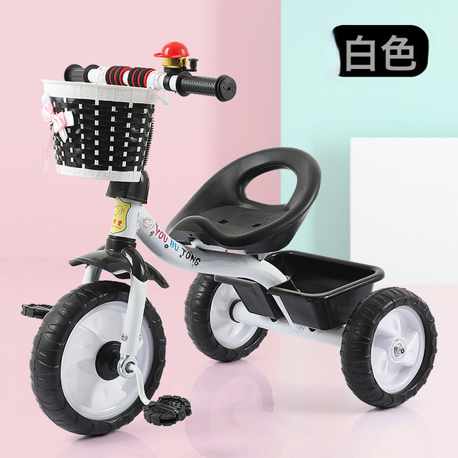 DIU 兒童三輪車無腳踏1-4歲遛娃手推車寶寶腳踏車滑步單車自行車, 1個, 301白(7臺一箱):如圖