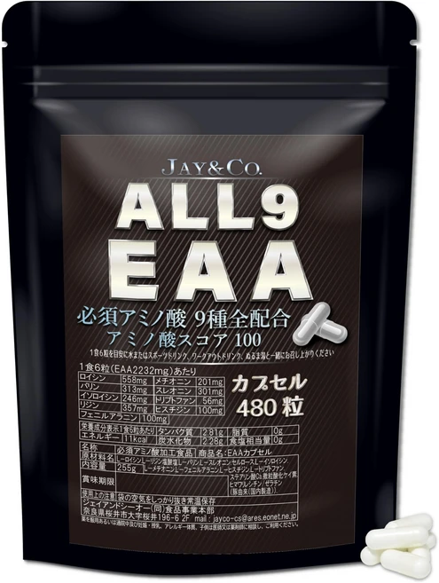 JAY&CO. 100 ALL9 EAA 아미노산 스코어 일본제 캡슐 필수 아미노산 9종을 전 배합, 1, 255g - 쿠팡