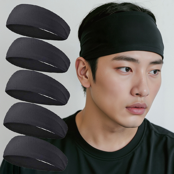 헨센 UV차단 기능성 쿨링 스포츠 헤어밴드, 블랙, 5개