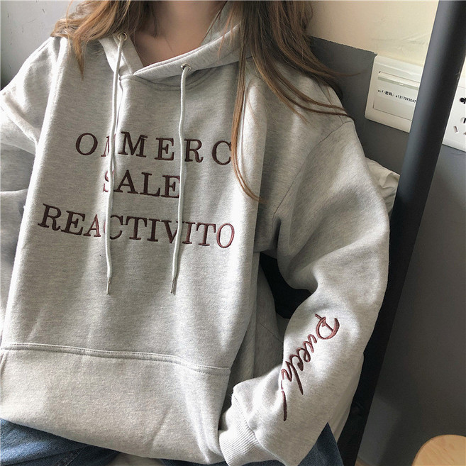 加厚重磅韓系寬鬆刺繡連帽女衛衣