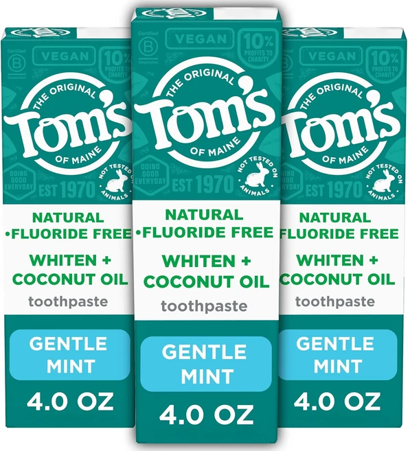 Tom's of Maine 톰스 화이튼 치약 3개 무불소 성분좋은 치약 젠틀민트 불소프리 치약 개당 113g - 쿠팡