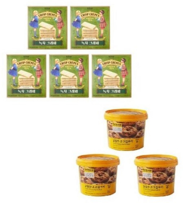 노브랜드 녹차크레페 180g x5개 + 초코칩쿠키 400g x3개 학교 사무실 탕비실 간식 과자 티타 임 파티 (49784561), 기본