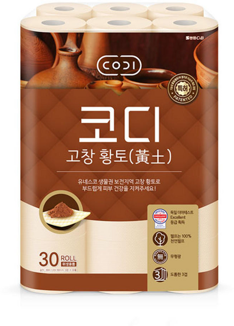 코디 천연펄프 3겹 고창황토, 1개, 30롤, 30m
