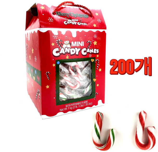 미니 캔디 케인 1kg 지팡이 사탕 크리스마스 과자 사탕 선물 코스트코, 5g, 200개