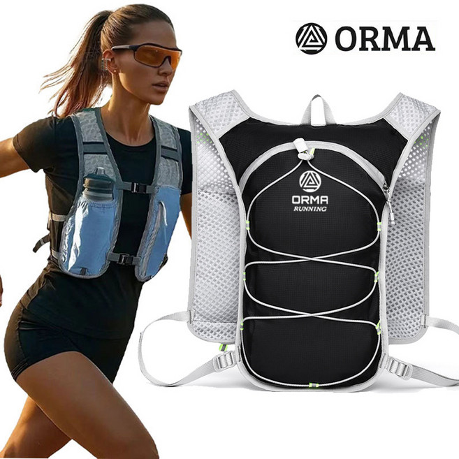 ORMA 트레일 러닝 조끼 마라톤 백팩 등산 배낭 조깅 경량 베스트, 블랙