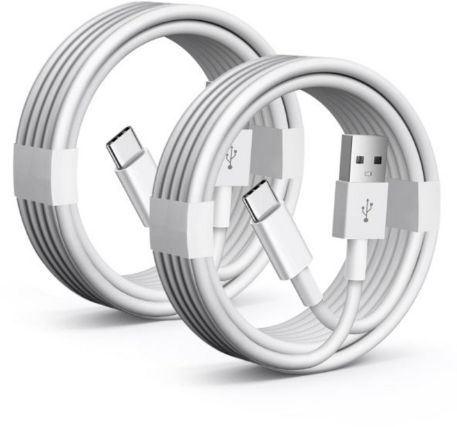 10피트/롱 USB to C 케이블 2개 세트 10피트 타입 충전 A USBC 고속 아이폰용 17 16 프로 맥스 갤럭시 S25/S24/S23 아이패드 프로/에어 파이어 HD, 3.3ft, White, 2