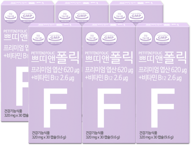 쁘띠앤 폴릭 (6개월) 임산부 엽산 비타민B12 임신 준비 엽산, 30정, 2개