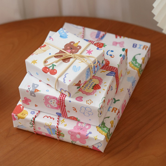 디어앤미 생일 축하 동물 캐릭터 종이 선물 포장지, 생일축하해, 1개