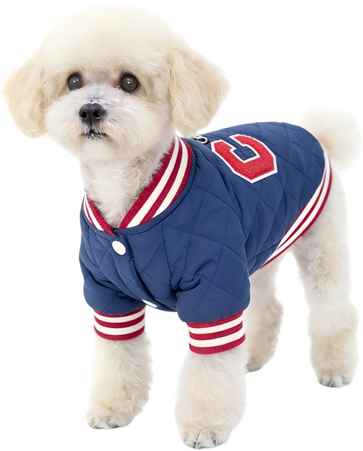 쭌스타 강아지 겨울옷 패딩 반려동물 야구점퍼 베이스볼 올인원 방한복 기모 애견옷 일체형, 1개, 다크블루