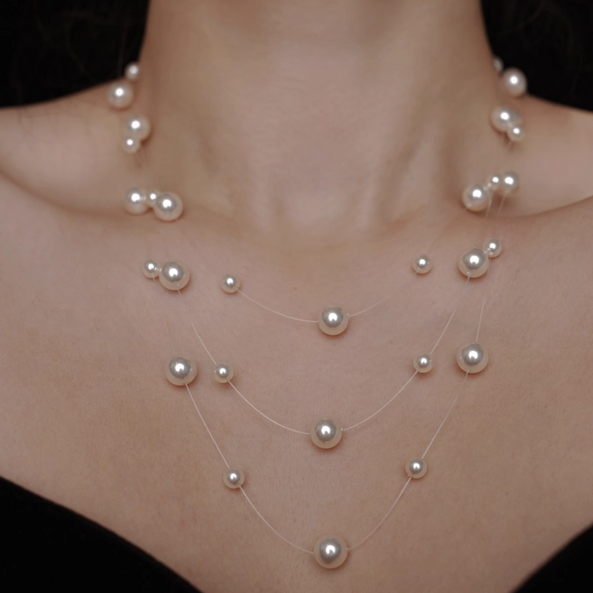 즘콩 웨딩 진주 목걸이 장식 드롭 심플 레이어드 셀프 브라이덜 샤워 촬영